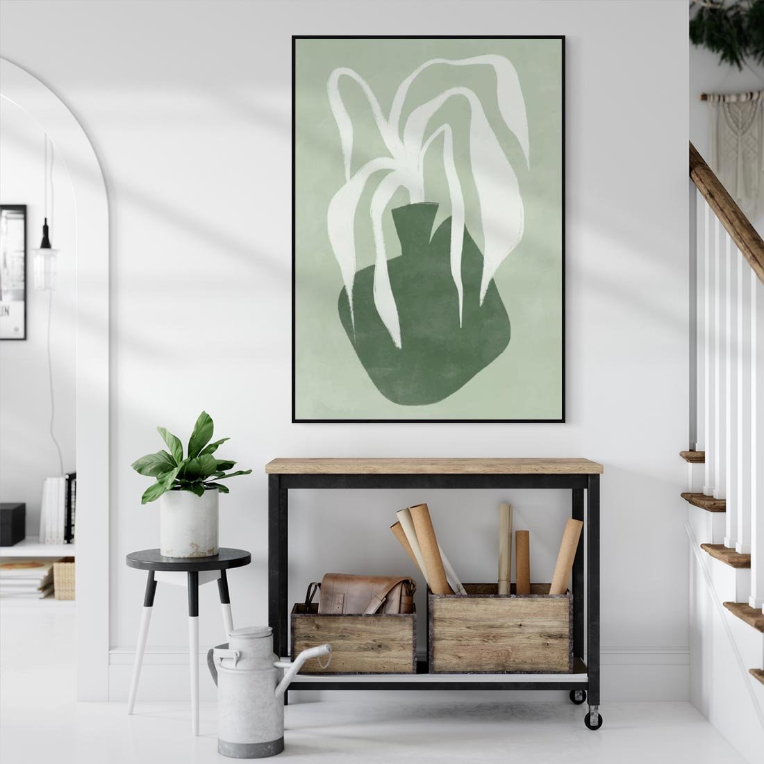 Obraz w ramie 70x100 - Zieleń Pulsującego Spokoju - zielona abstrakcja, zgaszona zieleń - rama czarna