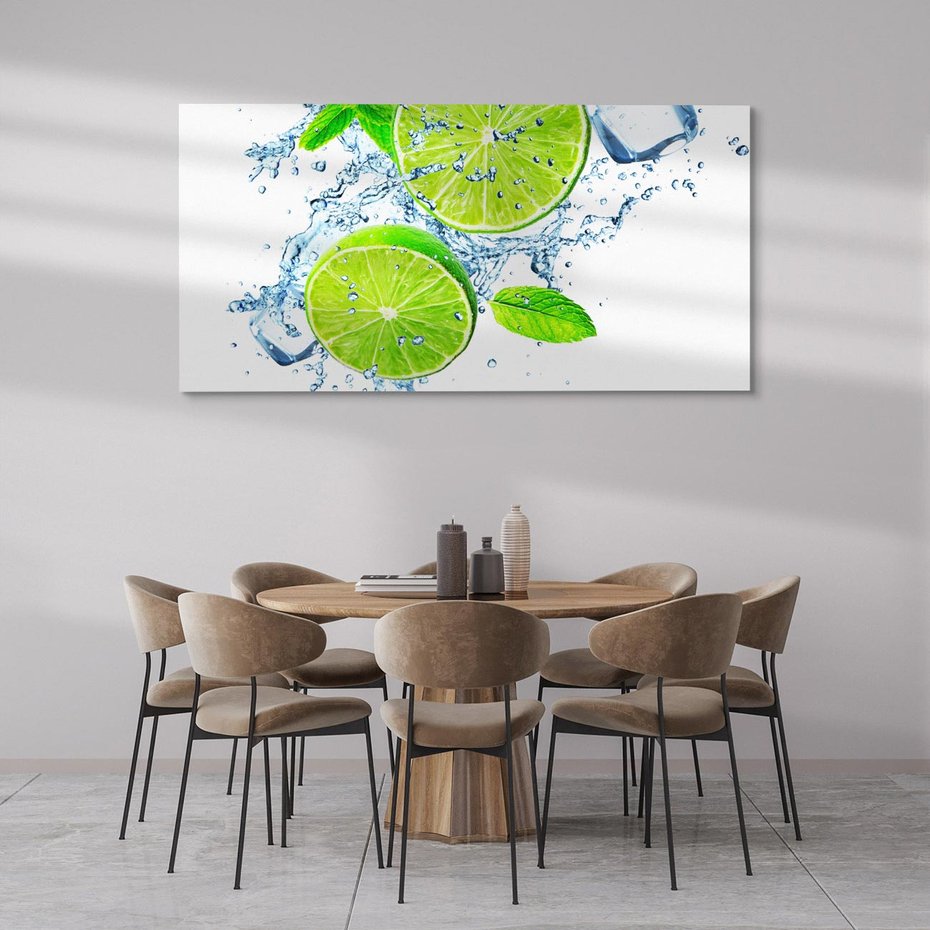 Obraz na płótnie 120x60 - Świeżość limonek w wodzie - limonki, woda