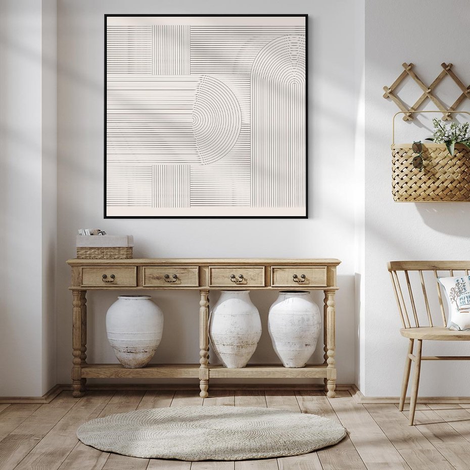 Obraz w ramie 50x50 - Geometryczna Elegancja Mid Century - mid century, minimalizm - rama czarna