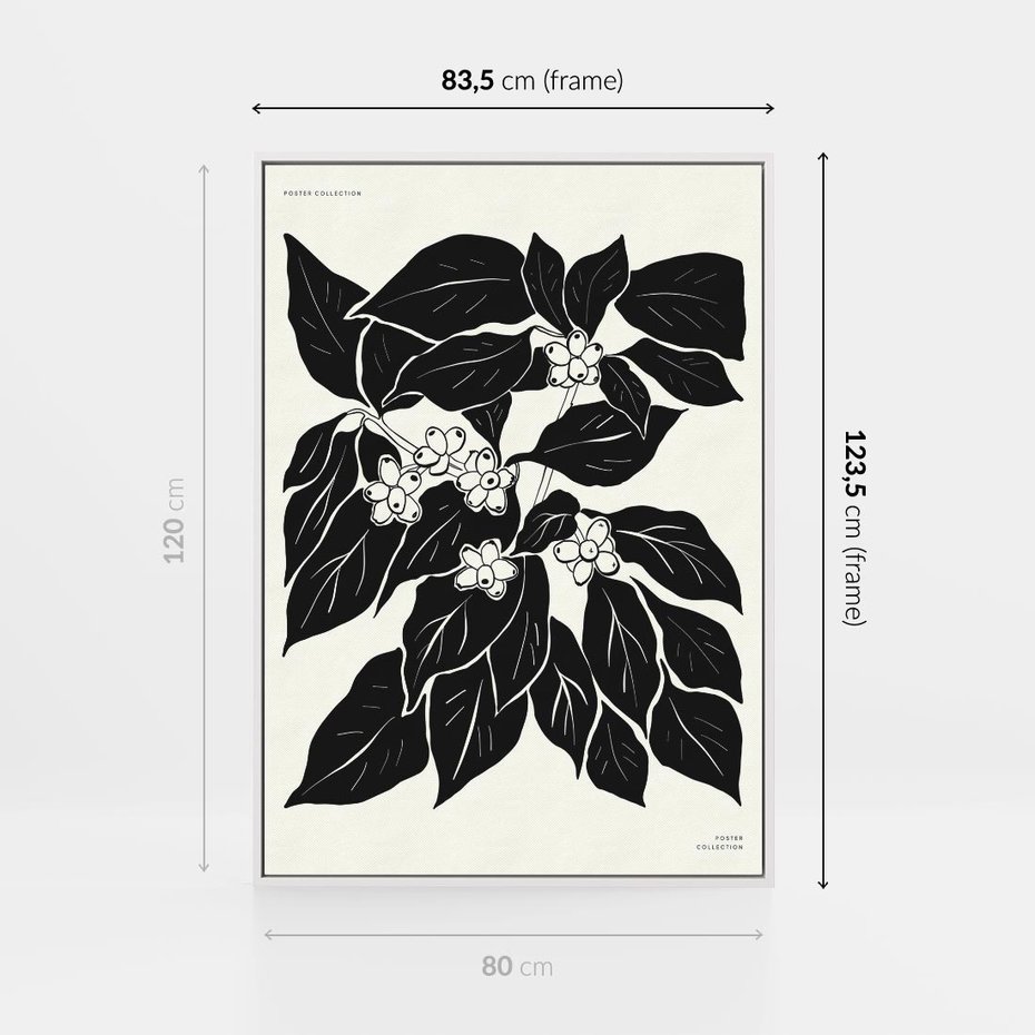 Obraz w ramie 80x120 - Ruchome szkicowe odbicia - czarno biała grafika, roślinność - rama biała