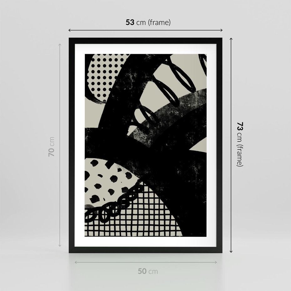 Plakat w ramie 50x70 - Nieznanie Zaskoczenia - bstrakcyjna mroczna kompozycja, nieregularne - rama czarna