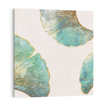 Obraz na płótnie 60x60 - Złota Melodia Liści - złote, turkusowe liście miłorzębu