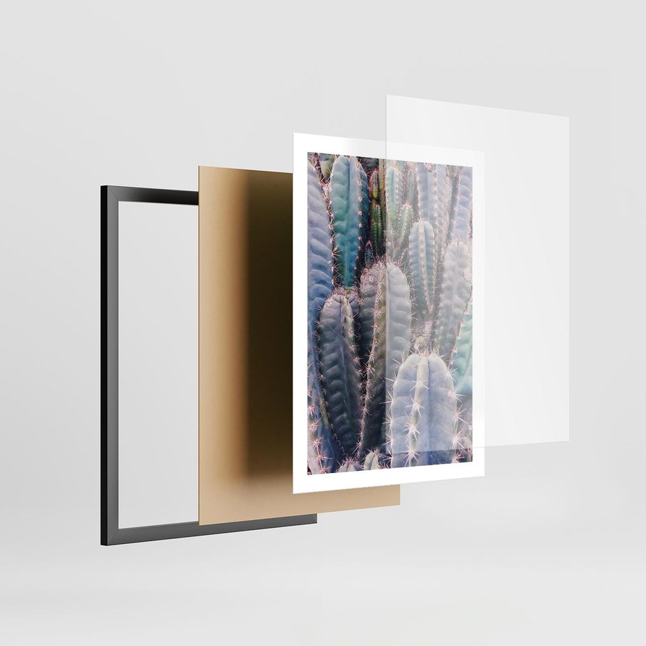 Plakat w ramie 50x70 - Kaktusowy Raj - kaktusy, dużo kaktusów - rama czarna
