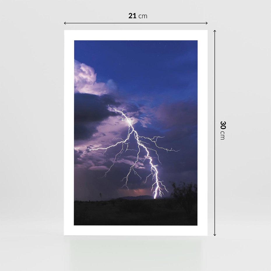 Plakat bez ramy 21x30 - Burza z błyskawicami nad horyzontem - burza, błyskawica