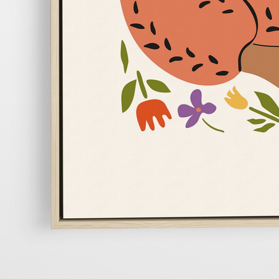 Obraz w ramie 80x120 - Rozplątane Emocje - nowoczesny plakat, kobieta otoczona kwiatami - rama drewno