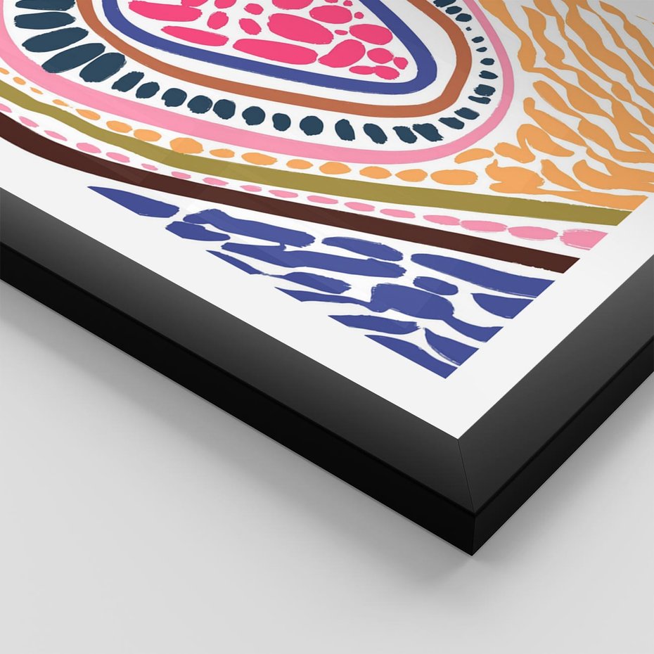 Plakat w ramie 50x70 - Rozchlapane Wizje - kolorowe wzory, tęczowe żywe kolory - rama czarna