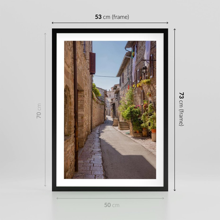 Plakat w ramie 50x70 - Uliczka Wakacyjnego Miasteczka - uliczka, wakacje - rama czarna