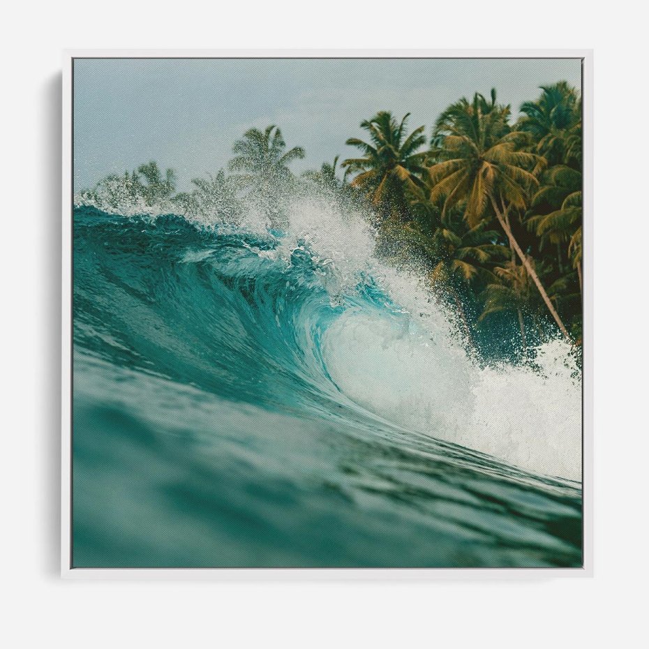 Obraz w ramie 80x80 - Rajskie Wybrzeże - fotografia, duża fala - rama biała