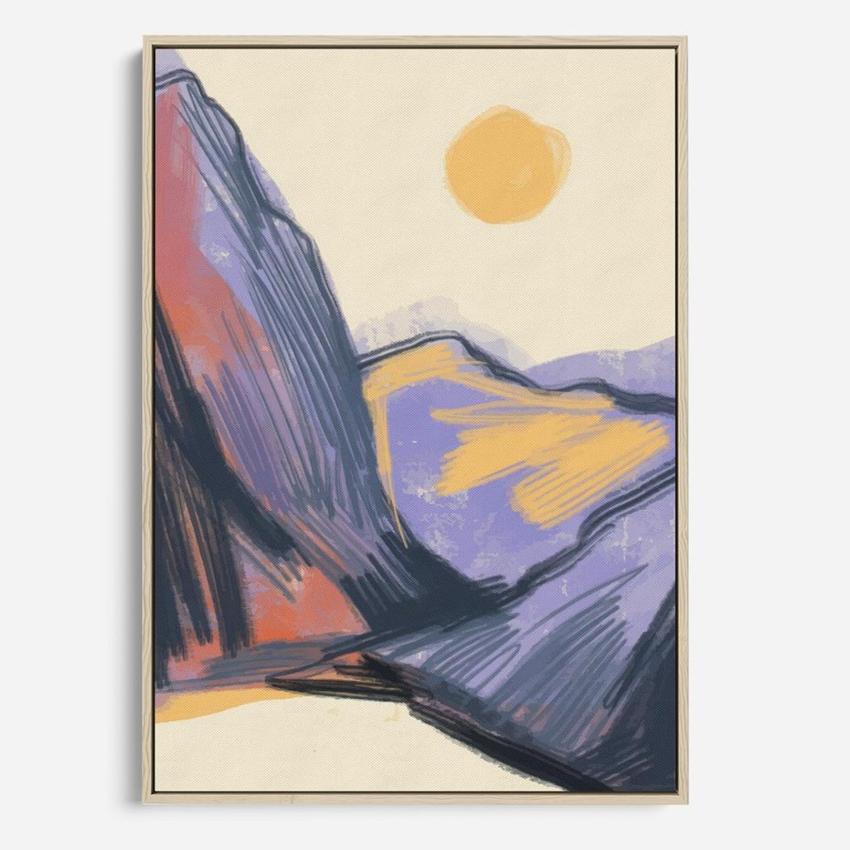 Obraz w ramie 50x70 - Ponad Szczytami - pastelowy krajobraz, nowoczesny plakat - rama drewno