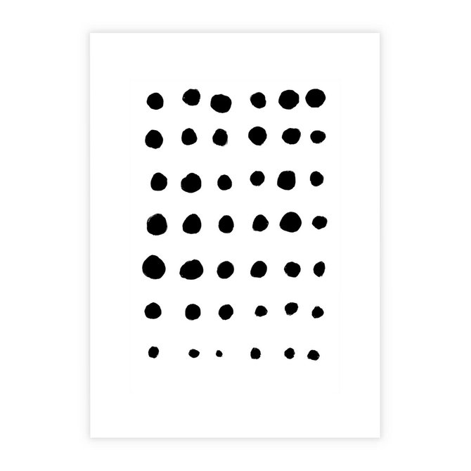 Plakat bez ramy 21x30 - Refleksje Światła - minimalistyczna kompozycja, czarne kropkina białym tle