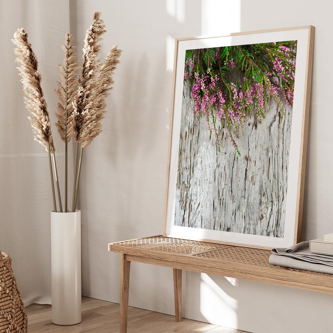 Plakat w ramie 50x70 - Fioletowe Wrzosy - wrzosy, fiolet - rama drewno