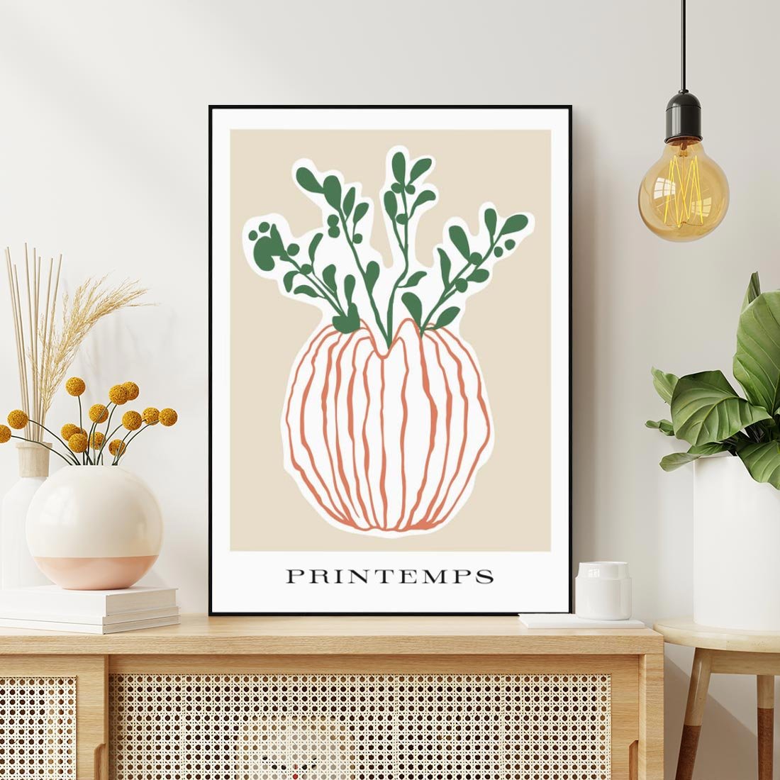 Obraz w ramie 70x100 - Boho Refleksje Natury - gałązki w wazonie, typografia - rama czarna