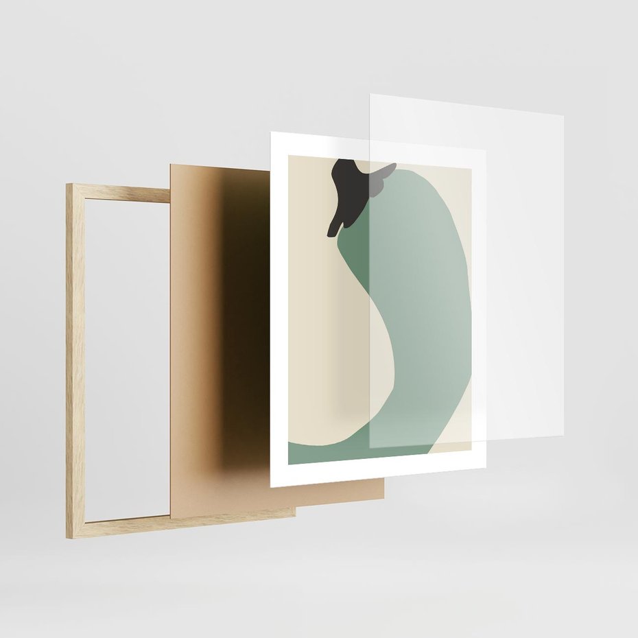 Plakat w ramie 40x50 - Granice Akwareli - abstrakcyjny minimalistyczny obraz, zielona papryczka - rama drewno