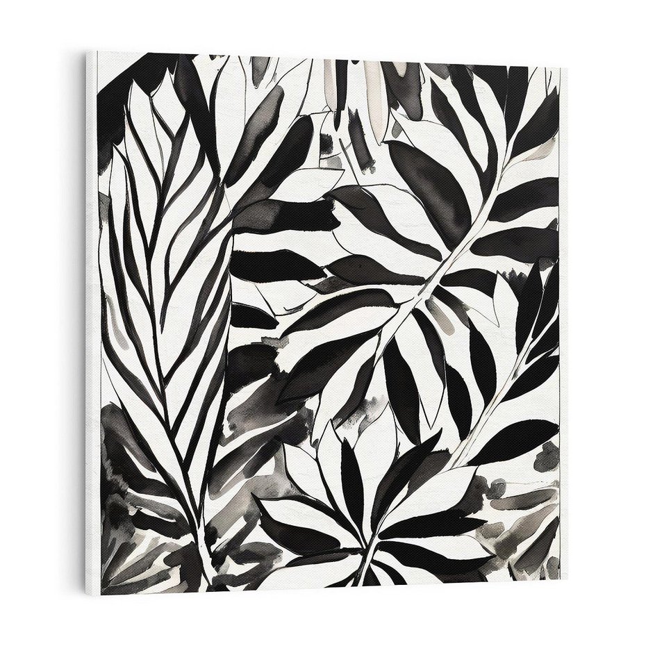 Obraz na płótnie 70x70 - Czarne Liście - akwarelowy obraz, czarno biały