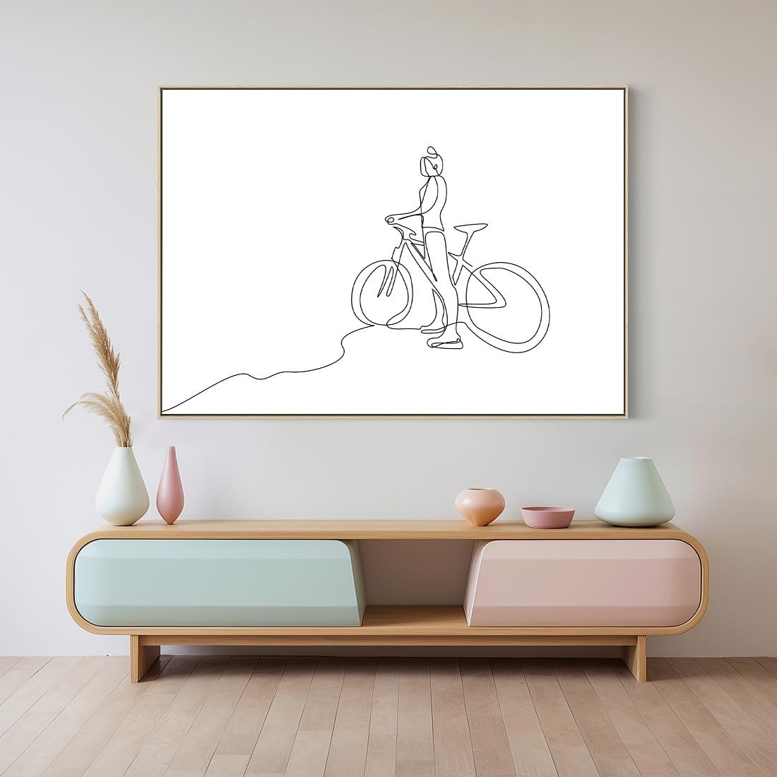 Obraz w ramie 70x50 - Minimalistyczna Przejażdżka - szkic, minimalizm - rama drewno