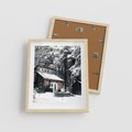 Plakat w ramie 40x50 - Zimowy Urok Drewnianego Domku - zima, drewniany domek - rama drewno