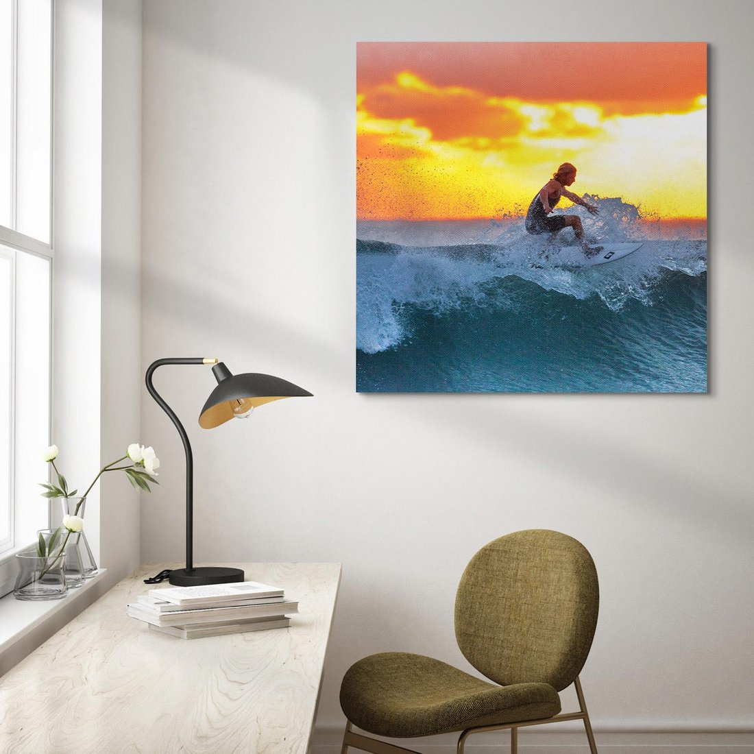 Obraz na płótnie 40x40 - Surfer na falach morza: Spotkanie z wolnością - surfer, surfing