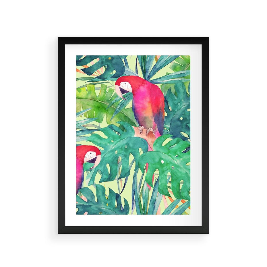 Plakat w ramie 30x40 - Egzotyczna Przygoda - tropikalne, liście - rama czarna