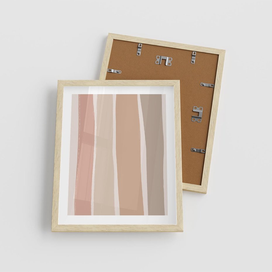 Plakat w ramie 40x50 - Tęczowa Zgaszona Aura - abstakcyjne tęczowe pasy, delikatne odcienie beżu - rama drewno