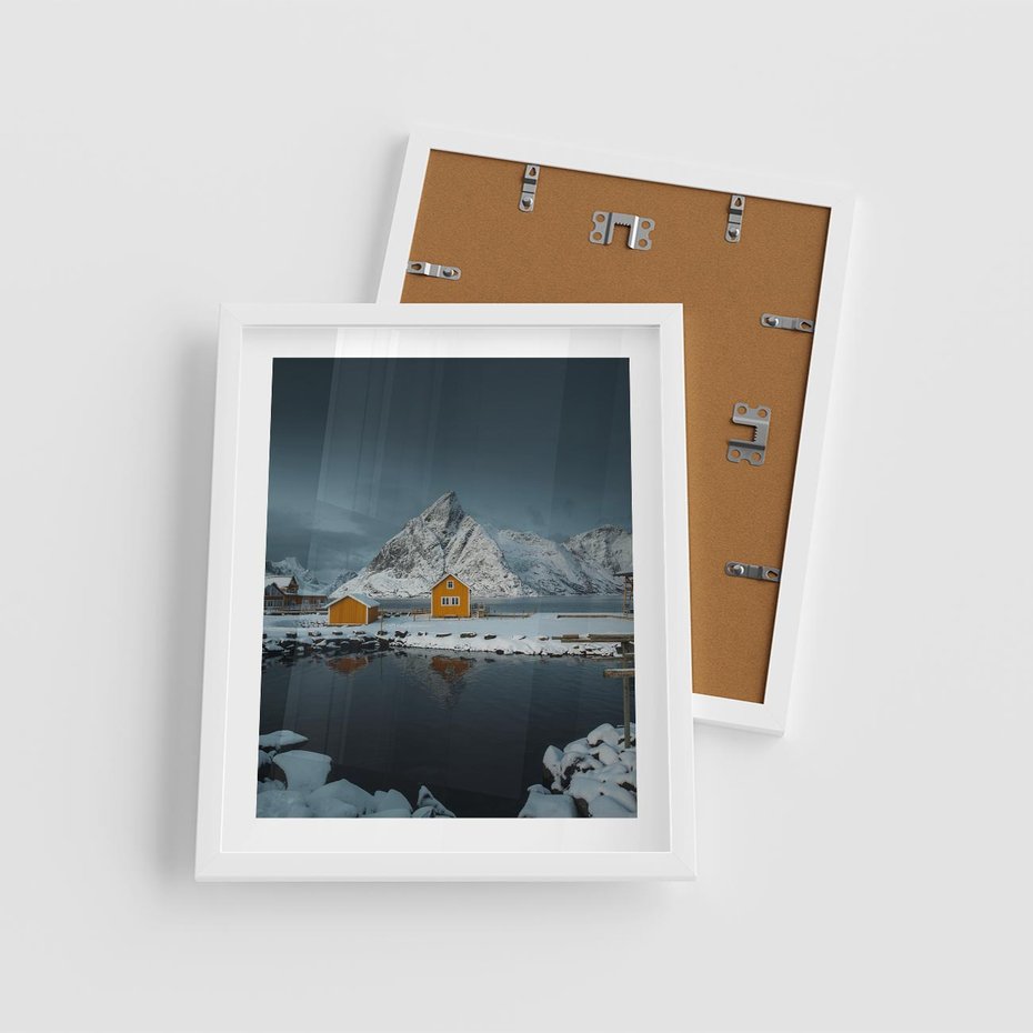Plakat w ramie 40x50 - Minimalizm i Urok Natury - skandynawskie, domki - rama biała