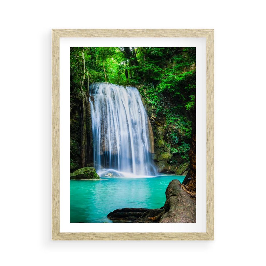 Plakat w ramie 50x70 - : Moc Natury - wodospad, rzeka - rama drewno