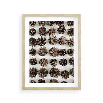 Plakat w ramie 50x70 - Jesienna Tekstura - kompozycja z suchych szyszek, jesienne szyszki - rama drewno
