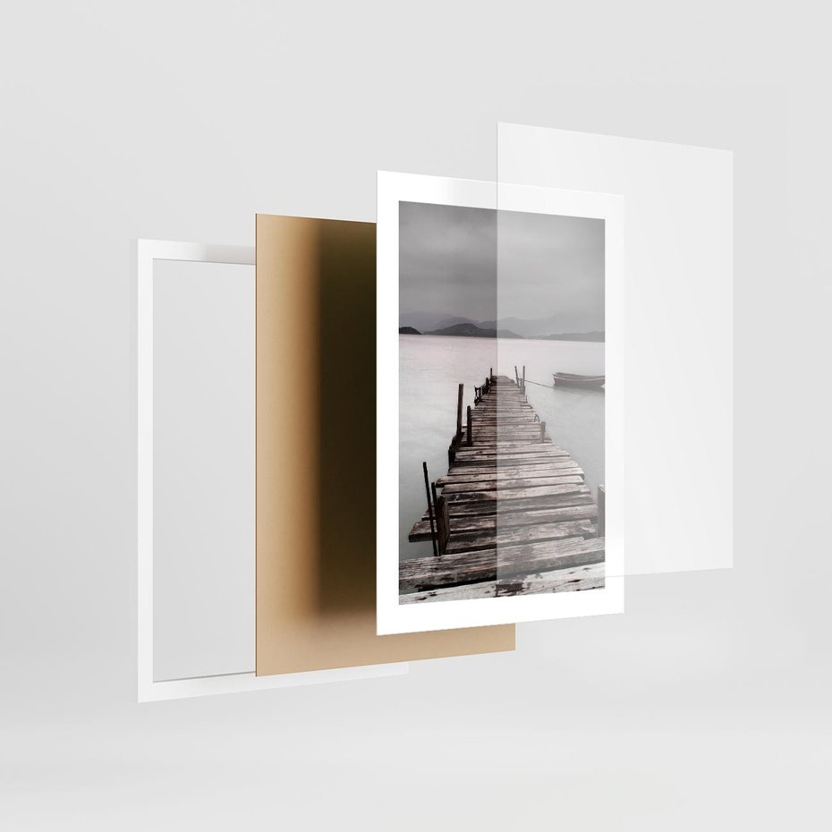 Plakat w ramie 30x40 - Spokój nad Jeziorem - pomost, jezioro - rama biała