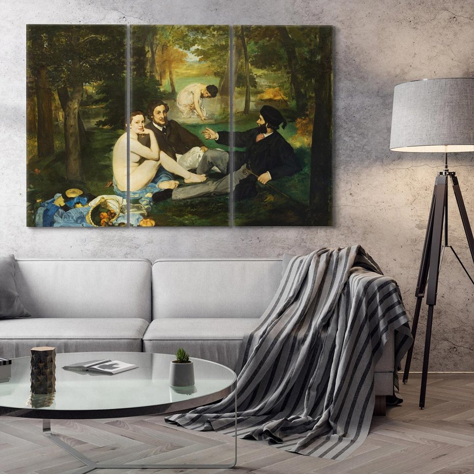 Obraz na płótnie 120x80 - "Śniadanie na trawie" (1863) Edouard Manet - Reprodukcja - reprodukcja, obraz na płótnie