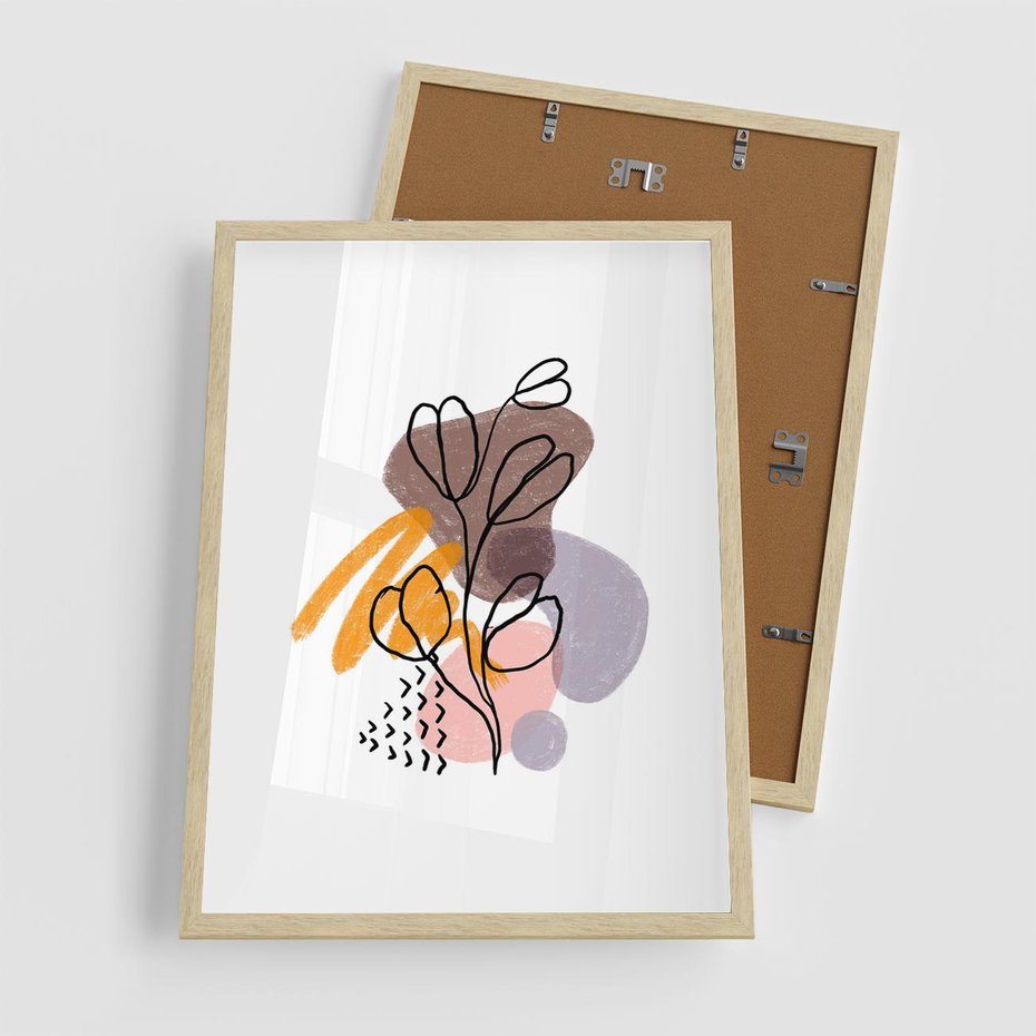 Plakat w ramie 50x70 - Bezgraniczne Widzenia - abstrakcyjna sztuka, liść gałązka - rama drewno