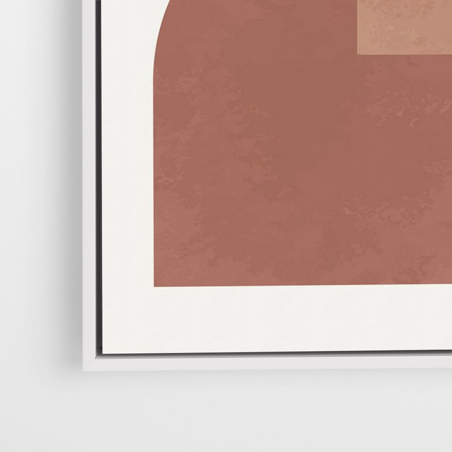 Obraz w ramie 70x100 - Harmonijne Widoki - abstrakcyjne geometryczne kształty, odcienie brązu i beżu - rama biała