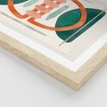 Plakat w ramie 50x70 - Oryginalny obraz abstrakcyjny w nowoczesnym stylu. Geometryczne akwarelowe kształty w intensywnych odcieniach zieleni i pomarańczu. Doskonała dekoracja dla miłośników sztuki. - abstrakcyjny obraz, sztuka nowoczesna - rama drewno