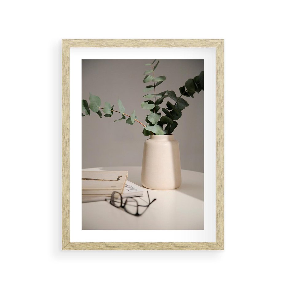 Plakat w ramie 30x40 - Eukaliptusowe liście w okularach - liście, eukaliptus - rama drewno