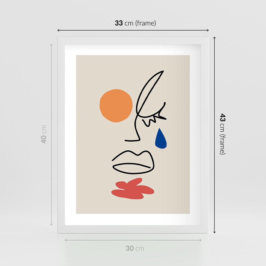 Plakat w ramie 30x40 - Impresje Plam - abstrakcyjny obraz, przypomina twarz - rama biała