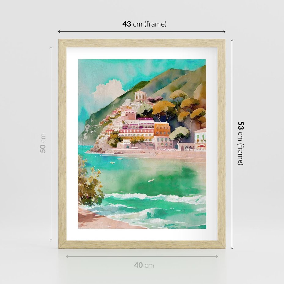 Plakat w ramie 40x50 - Na Zboczu - akwarela, nadmorski pejzaż - rama drewno