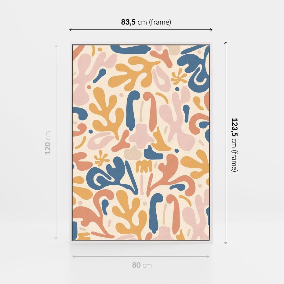 Obraz w ramie 80x120 - Symfonia Radosnych Barw - abstrakcyjne pastelowe formy, nowoczesna grafika w stylu boho - rama biała