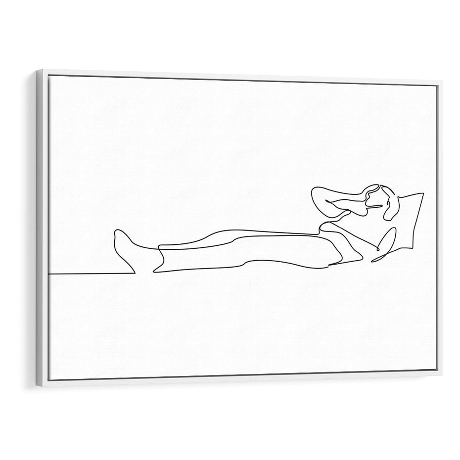 Obraz w ramie 70x50 - Postać na Łóżku - one line art, szkic - rama biała