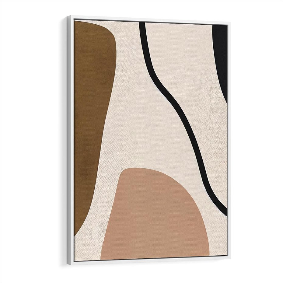 Obraz w ramie 50x70 - Harmonia chaosu i porządku - abstrakcyjne kształty, kolory beżu i brązu - rama biała