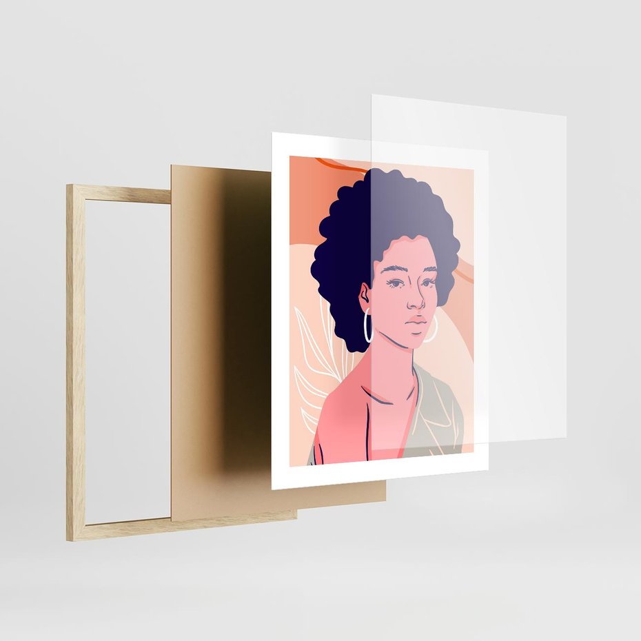 Plakat w ramie 40x50 - Kobiecy Kształt Świata - nowoczesny plakat, styl retro - rama drewno