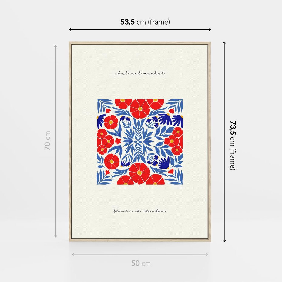 Obraz w ramie 50x70 - Tajemnicza Droga - nowoczesna kwiatowa kompozycja, czerwony i niebieski - rama drewno