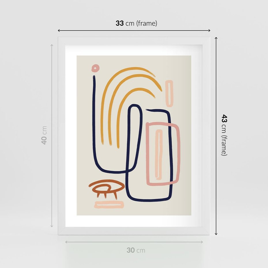 Plakat w ramie 30x40 - Abstrakcyjne Mrugnięcie - abstrakcja w stylu picasso, beżowe tło - rama biała