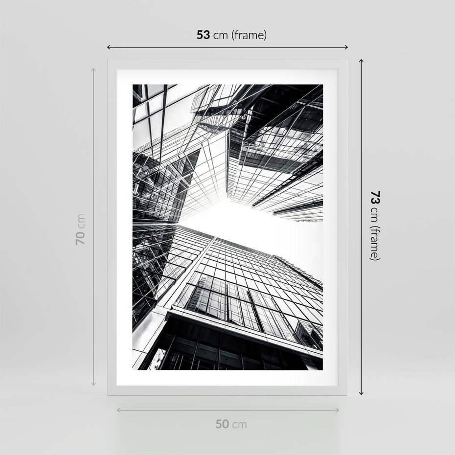Plakat w ramie 50x70 - Wznoszący się Wysoko - architektura, wysoki wieżowiec - rama biała