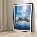 Plakat w ramie 50x70 - Spotkanie z naturą - morze, delfiny - rama czarna