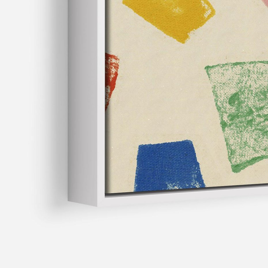 Obraz w ramie 70x50 - Tęczowe Rytmy - kolorowe tęczowe kwadraty, wesoły kolaż - rama biała