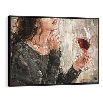Obraz w ramie 70x50 - Esencja - kobieta wino obraz impresonizm olej na płótnie - rama czarna