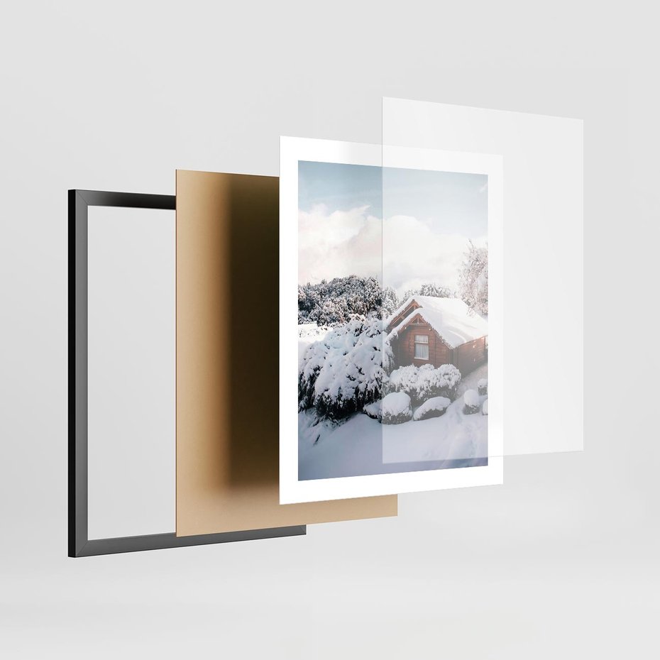 Plakat w ramie 40x50 - Zimowa Idylla w Górach - zima w górach, ośnieżone góry - rama czarna