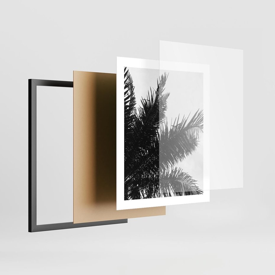 Plakat w ramie 40x50 - Czas Zapomnienia - palmy, czarno biała fotografia - rama czarna