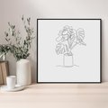Obraz w ramie 50x50 - Tajemnicza Harmonia - sztuka one line, monstera - rama czarna