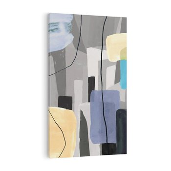 Obraz na płótnie 70x100 - Harmonia w chaosie serca - abstrakcja na szarym tle, kolorowe plamy koloru