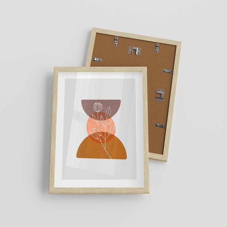 Plakat w ramie 30x40 - Kwiatowa Akwarela - akwarelowe kształty, brąz - rama drewno