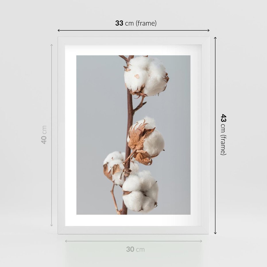 Plakat w ramie 30x40 - Bawełniana boho miękkość - bawełna, boho - rama biała
